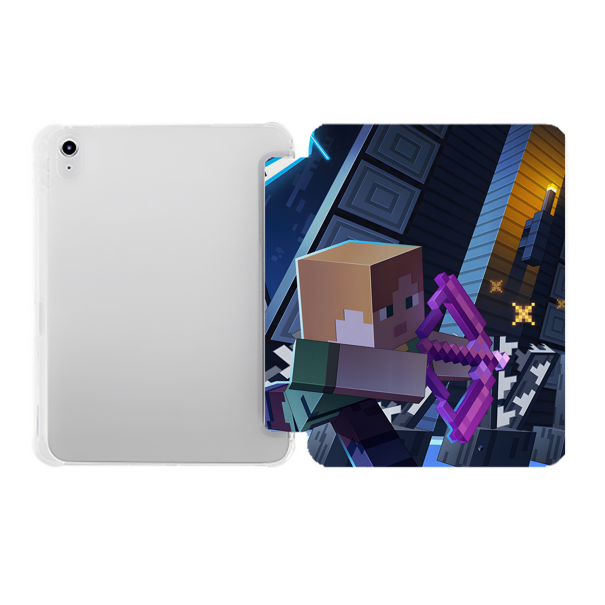 （画像用） マインクラフト ブロックの世界 Minecraft MC Block world IPad ケース ペン収納付き 三つ折りスタンド PUレザー×シリコン 対応機種9.5/10.5/10.9インチ
